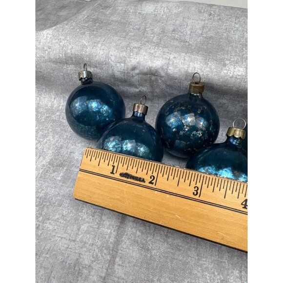 Mercury Glass Blue Crackle Christmas Ornaments Made USA Set of 8 Vtg - Picture 6 of 9
